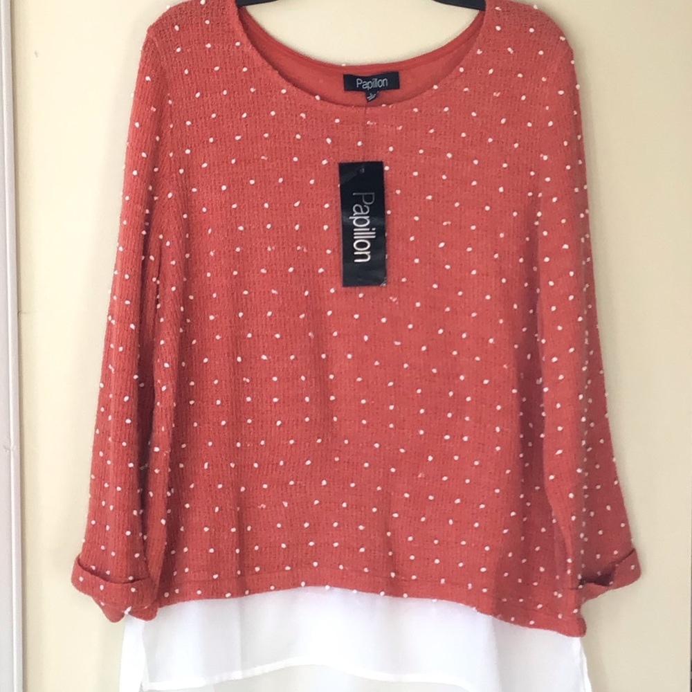 NEW Adorable Long sleeve top LARGE  Rust /white
